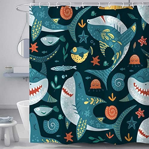 Cute Shark Shower Curtain for Kids Bathroom 69x70 Inches