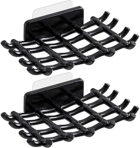 HASSLICKIT Soap Holder with Hooks 2 Pack Black
