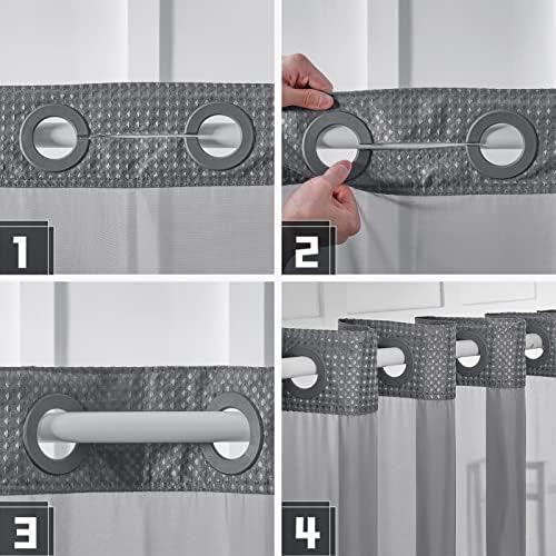 Furlinic No Hook Waffle Weave Shower Curtain Set Dark Grey 54x80 Inch