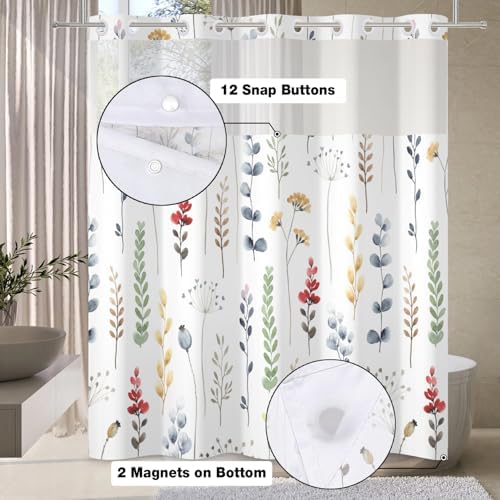 DASHAN Floral Shower Curtain with Snap-in Liner