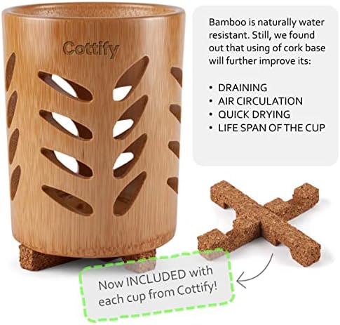 Cottify Eco-Friendly Bamboo Toothbrush Holder with Drain