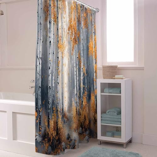 72 Inch Forest Art Shower Curtain Set with 12 Hooks