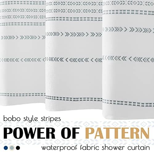 Jinchan Grey White Boho Stripe Shower Curtain Set 70x72 Inches Waterproof with Hooks