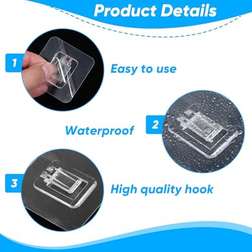 14 Pcs Clear Shower Shelf Adhesive Hooks for Bath and Kitchen