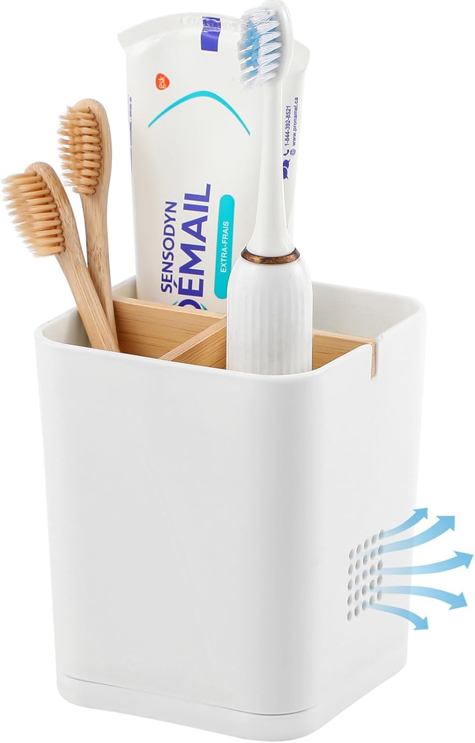 Heagoale 3 Slots Electric Toothbrush Holder with Bamboo Dividers