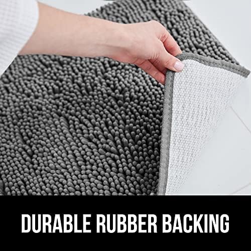 Gorilla Grip Bath Mat Set and Waffle Shower Curtain Bundle in Gray