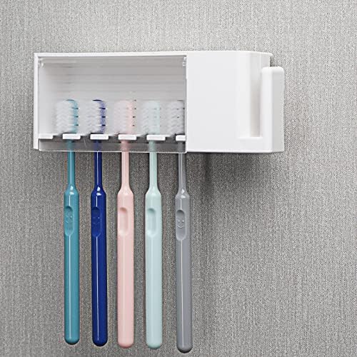 5 Slots Wall Mount Toothbrush Holder with Cover Self Adhesive White 1