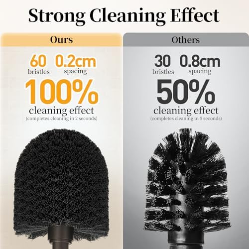 Roleader Toilet Brush Holder Set - 15 Inch Handle with 360 Deep Cleaning