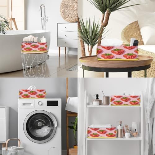 Strawberry Red Toilet Paper Basket with Handle for Bathroom Storage