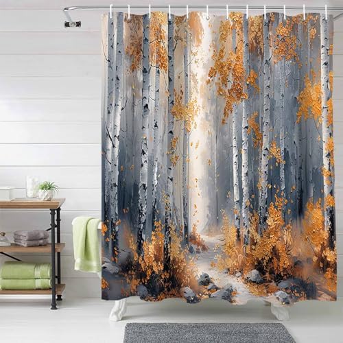 72 Inch Forest Art Shower Curtain Set with 12 Hooks