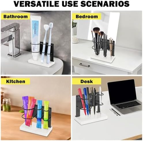 Winmien Toothbrush Holder with Marble Base 3 Slots Matte Black