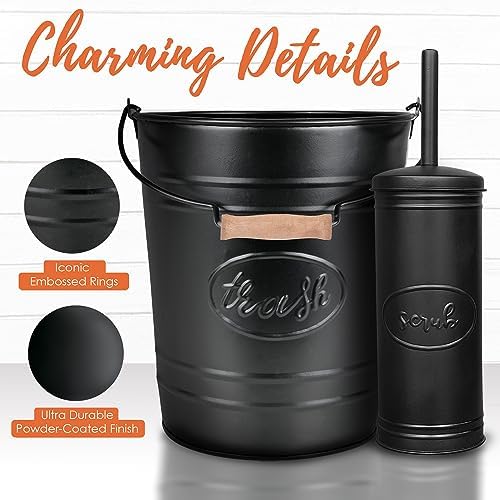 Autumn Alley Farmhouse Trash Can and Toilet Brush Set - Black 1