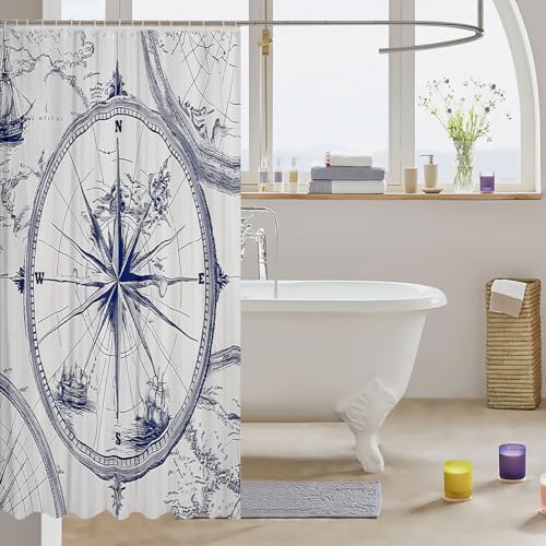Feelyou Compass Print Shower Curtain Set 72x84