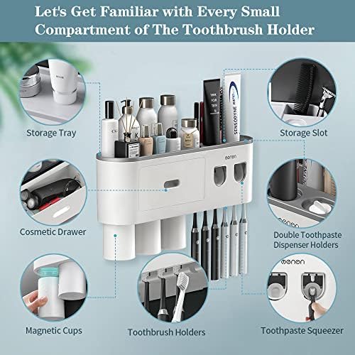 Toothbrush Holder with 2 Dispensers and Storage