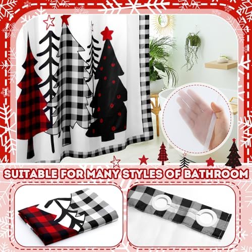 FuWeave No Hook Christmas Shower Curtain with Snap-in Liner