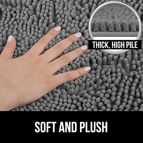 Gorilla Grip Bath Mat Set and Waffle Shower Curtain Bundle in Gray
