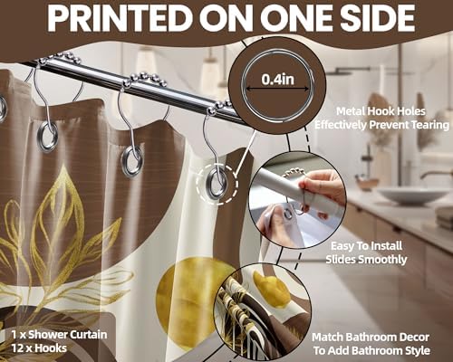 Boho MCM Shower Curtain Set Black Brown Beige 72x84 Waterproof