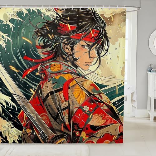 Erosebridal Samurai Anime Shower Curtain Set 72x72