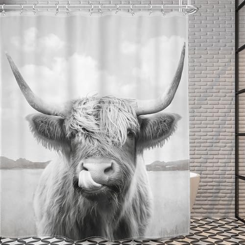 AMBZEK Farmhouse Highland Cow Shower Curtain Set 1