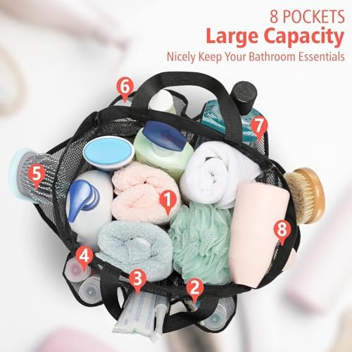 Mesh Shower Caddy with 8 Pockets for Dorm and Travel