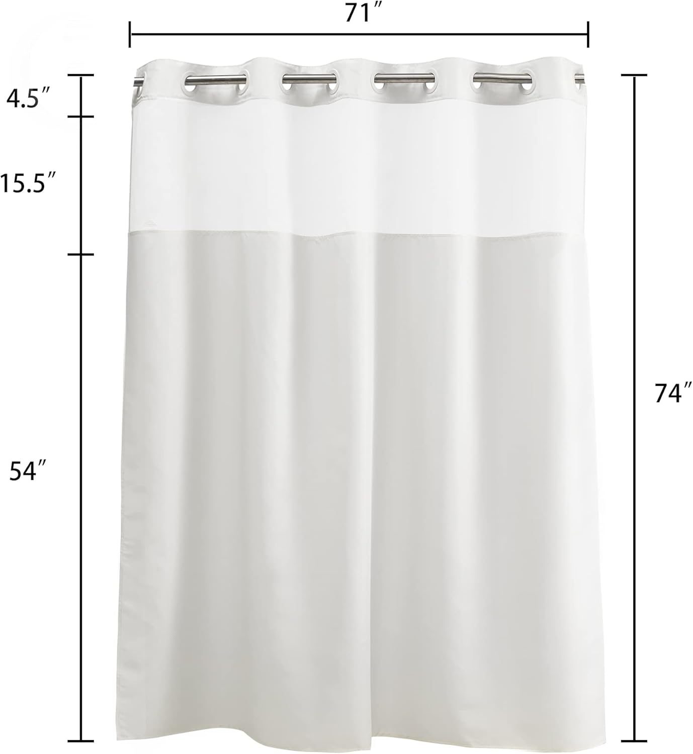 River Dream No Hooks Shower Curtain 71x74 White Fabric with Sheer Window