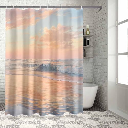 72 Sunset Beach Shower Curtain Set with 12 Hooks