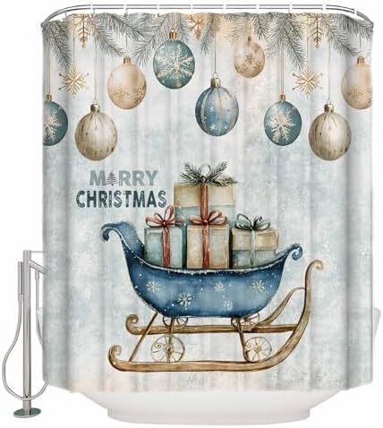 72 Inches Christmas Shower Curtain Set with 12 Hooks 1