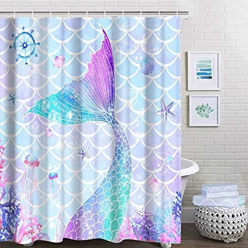 Ikfashoni 7 Piece Mermaid Bath Set with Rugs and Towels Large