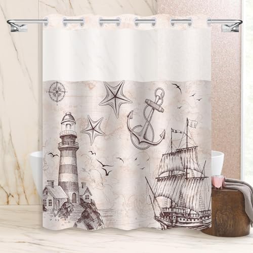 Uhexoyo Ocean Themed Nautical Lighthouse Shower Curtain 71x74in Hookless Double Lining