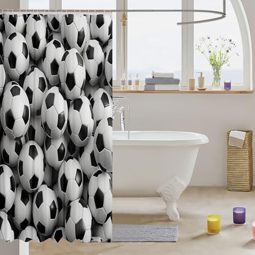Erosebridal Soccer Shower Curtain Set Black White 72x72 Waterproof