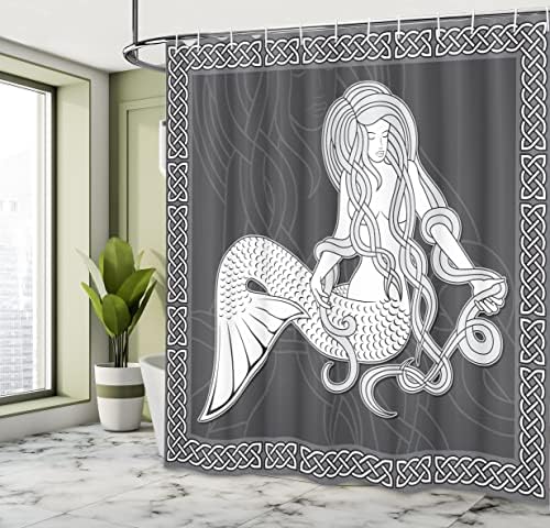 Ambesonne Mermaid Shower Curtain with Celtic Hooks