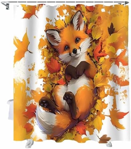 Funnywall88 72 Maple Leaf Fox Shower Curtain Set with Hooks