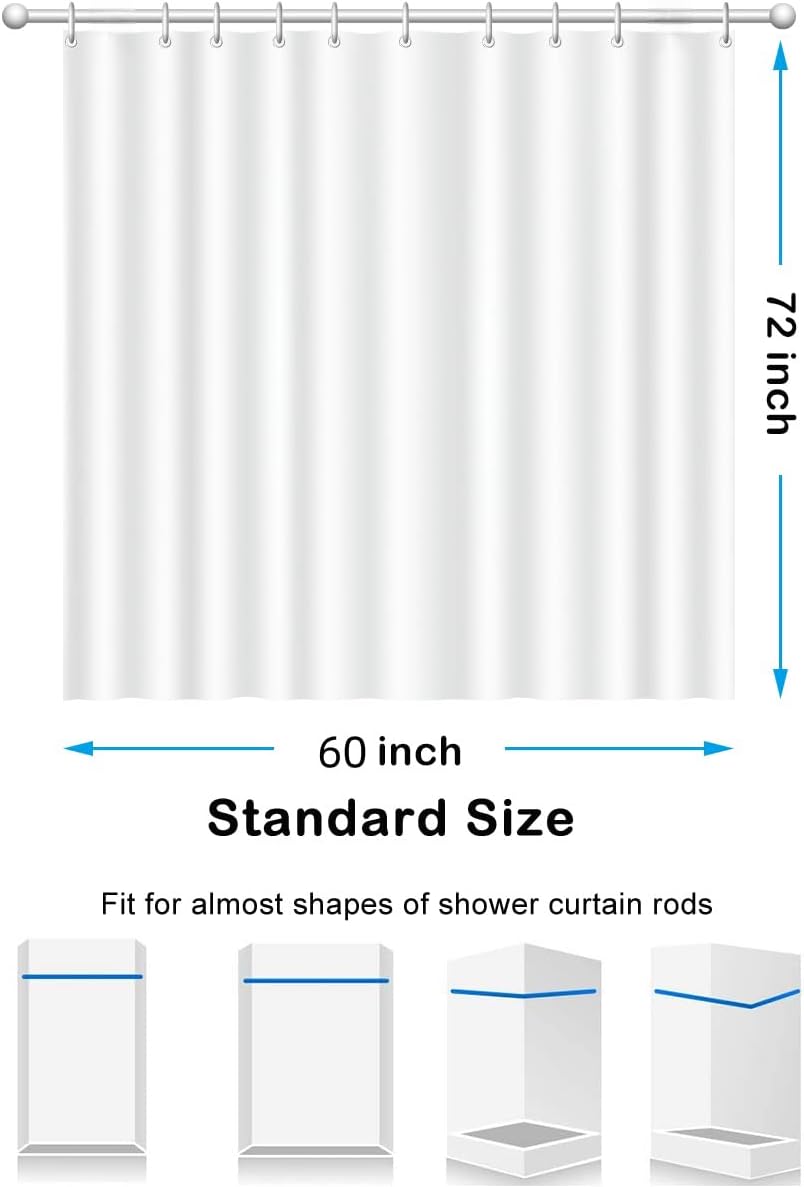 Grey Shower Curtain Liner with 12 Hooks