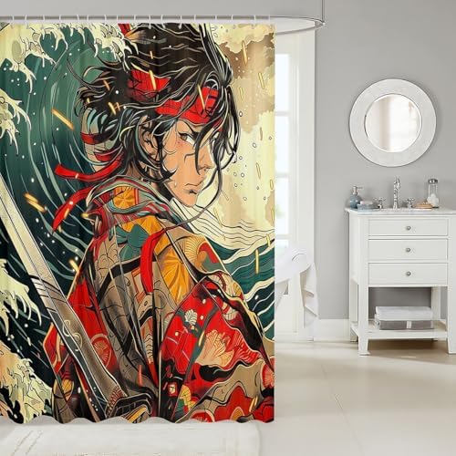 Erosebridal Samurai Anime Shower Curtain Set 72x72