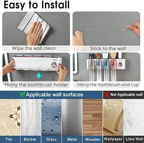 iHave Toothbrush Holder with Toothpaste Dispenser Wall Mount Bathroom Decor