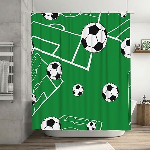 Shower Curtain 72x72 Inches Soccer Ball Design Green