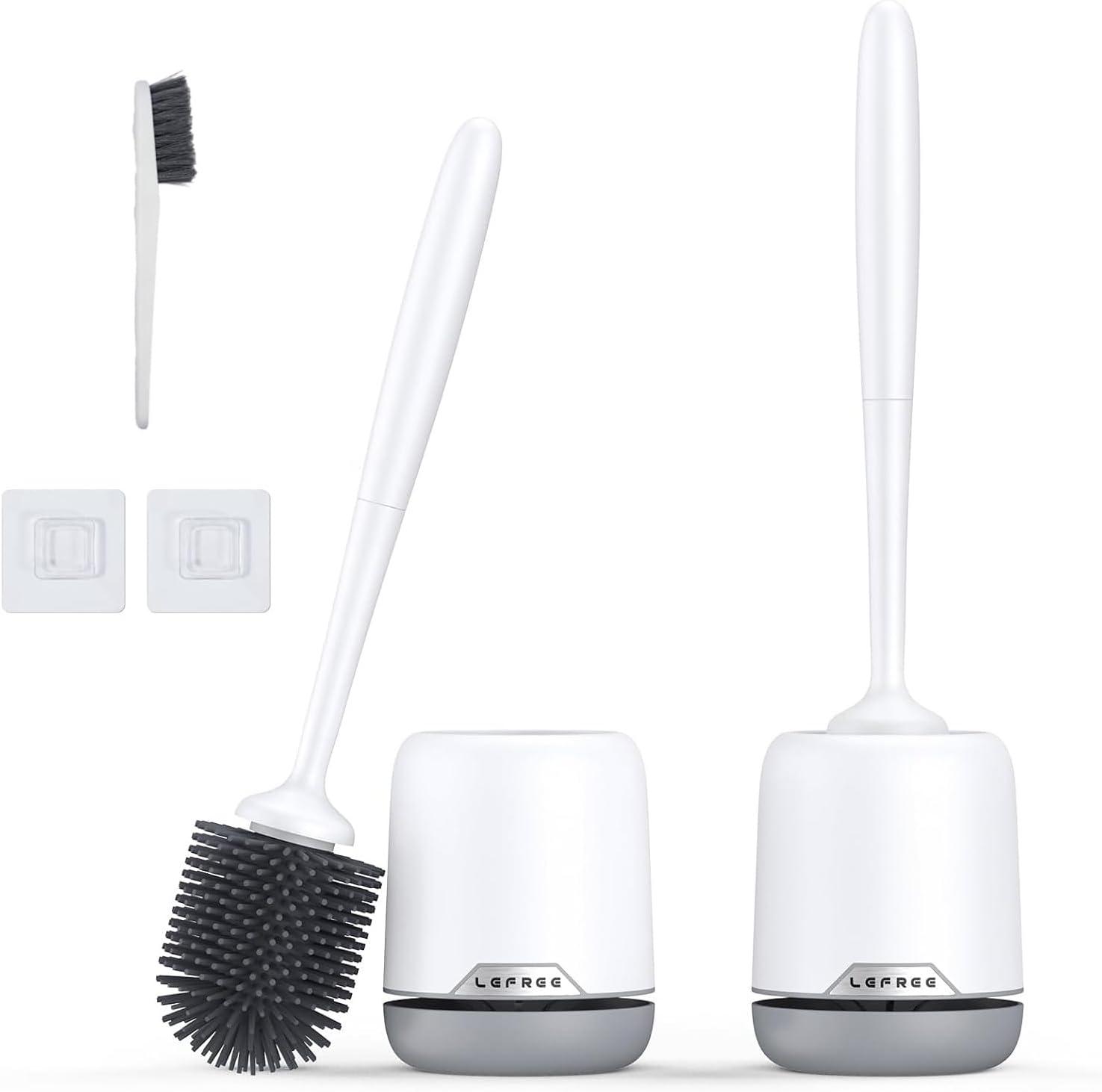 Lefree 2 Pack Toilet Brush with Ventilated Holder and Mount Options