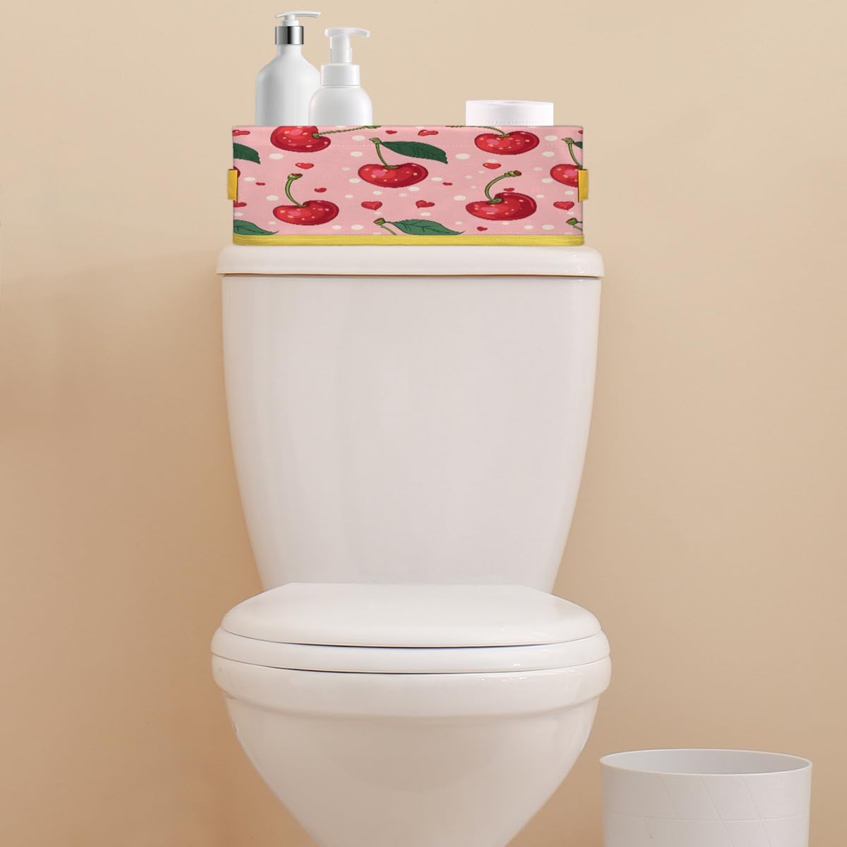 Cute Pink Cherry Toilet Paper Storage Basket with Handle