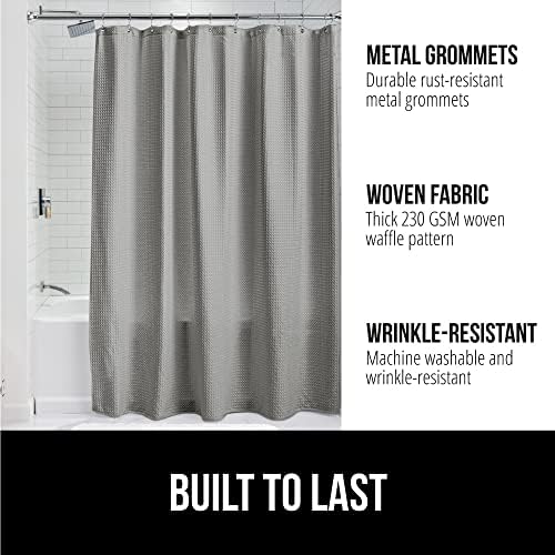 Gorilla Grip Bath Mat Set and Waffle Shower Curtain Bundle in Gray