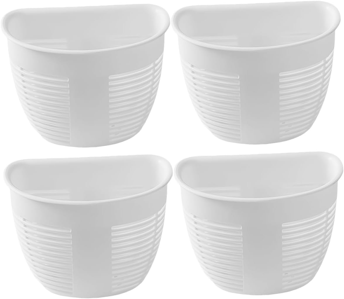 NAMOARLY 4pcs White Wicker Shower Storage Basket Drill-Free Wall Organizer