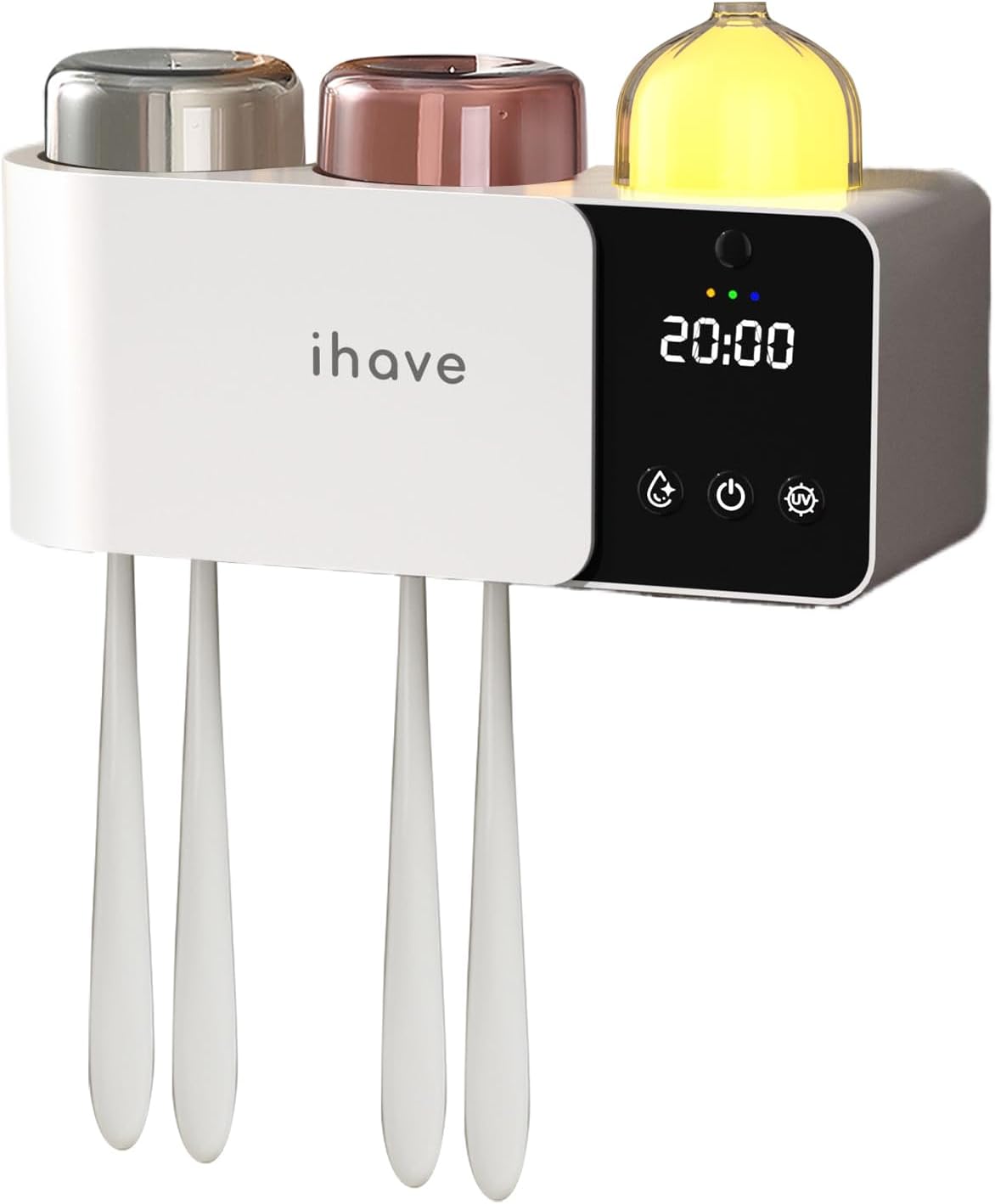 iHave Toothbrush Holder with UV Sanitizer Aromatherapy IR Light 2 Cups