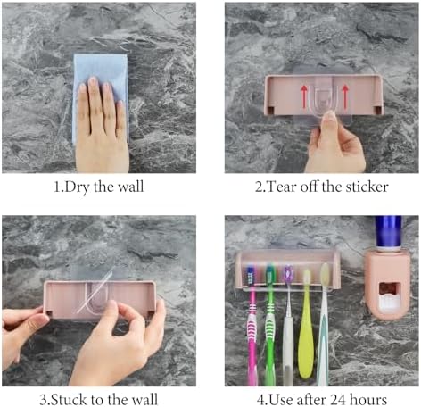 5 Slots Wall Mount Toothbrush Holder with Cover and Dispenser Pink
