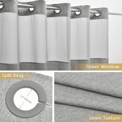 WONICY No Hook Shower Curtain Set with Liner Grey