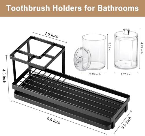 Sturdy 4 Slot Toothbrush Holder with 2 Cup Dispenser