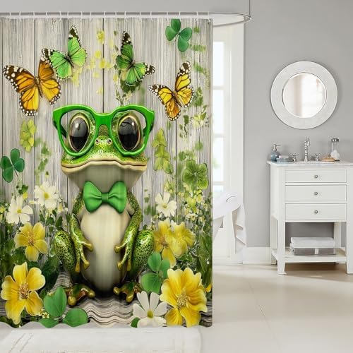 Feelyou Frog Shower Curtain Set 72x84 Forest Green