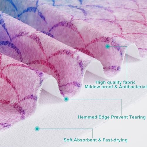 Alishomtll 7 Pcs Mermaid Kids Shower Curtain Set with Rugs and Towels