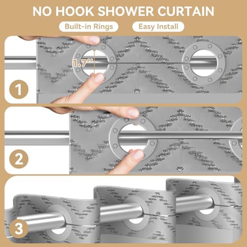 Aikku No Hook Shower Curtain Set Grey Chevron Striped
