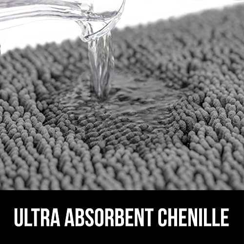Gorilla Grip Bath Mat Set and Waffle Shower Curtain Bundle in Gray