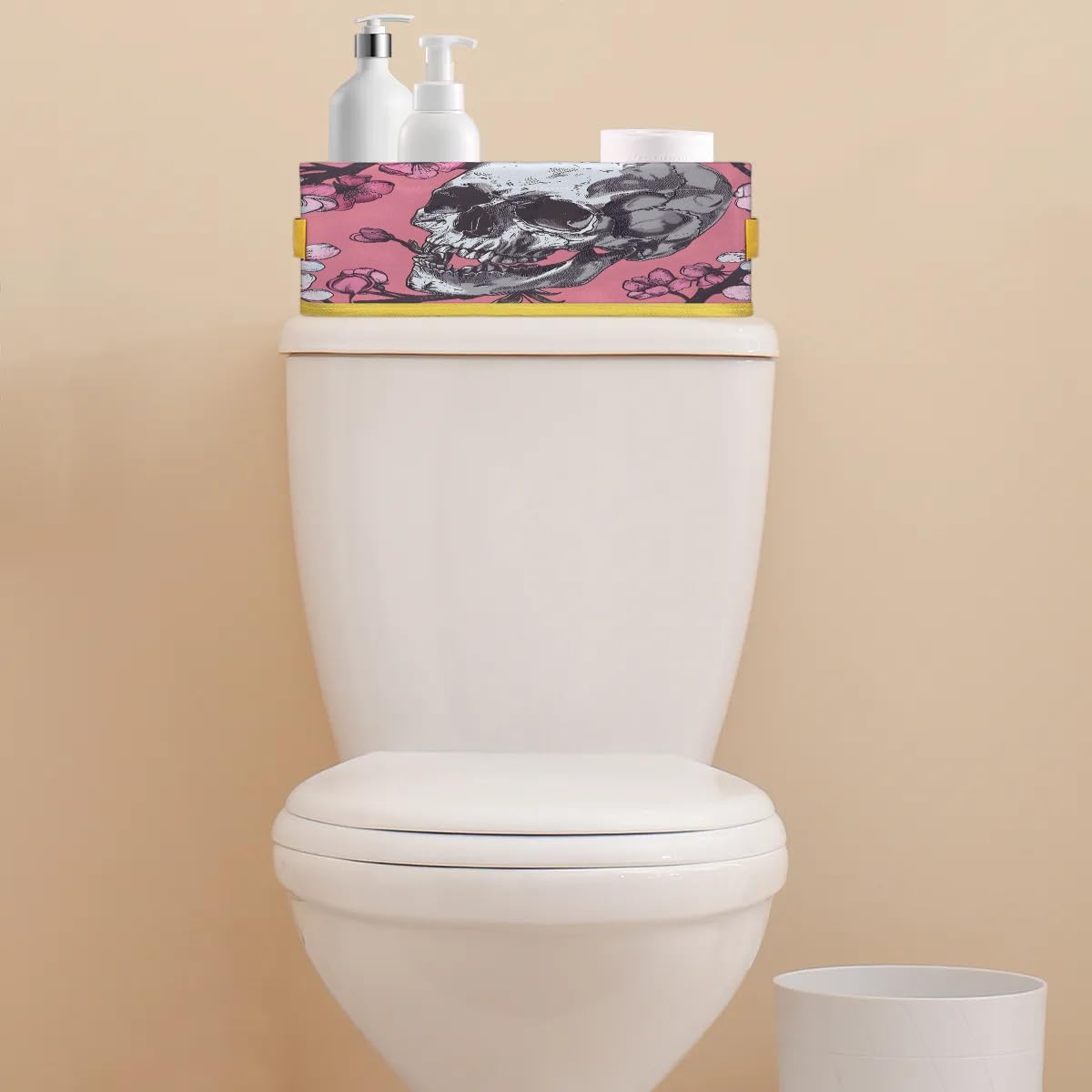 Tablerazzi Pinks Skull Toilet Paper Basket with Handle