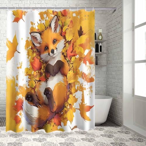 Funnywall88 72 Maple Leaf Fox Shower Curtain Set with Hooks